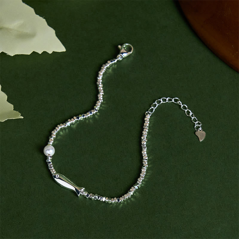 Buddha Stones Copper Plated Silver Koi Fish Pearl Luck Bracelet - image 3