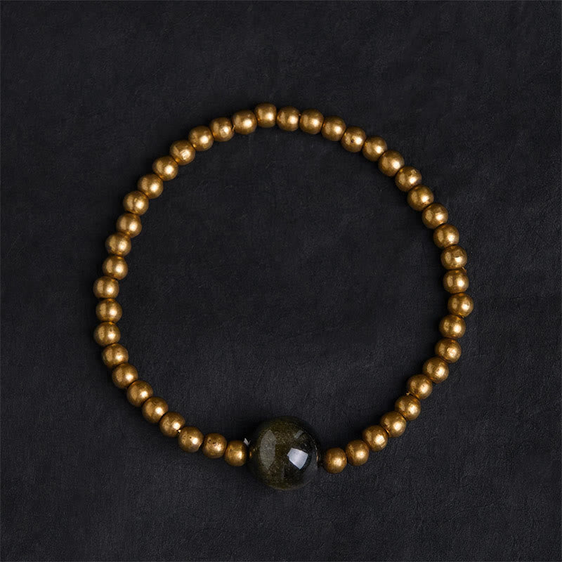 Buddha Stones Plated Copper Brass Gold Sheen Obsidian Protection Wealth Bracelet - image 1