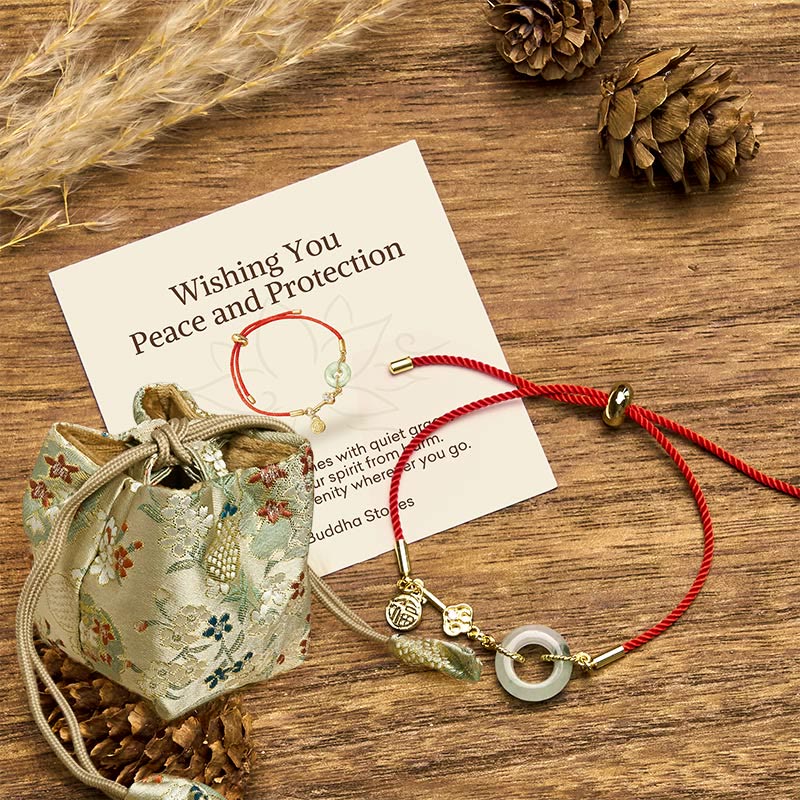 Buddha Stones "Wishing You Peace and Protection" Jade Red Rope Bracelet Includes Gift Message Card - 14-22cm - Deluxe Gift Bag (+$12.59) - image 7