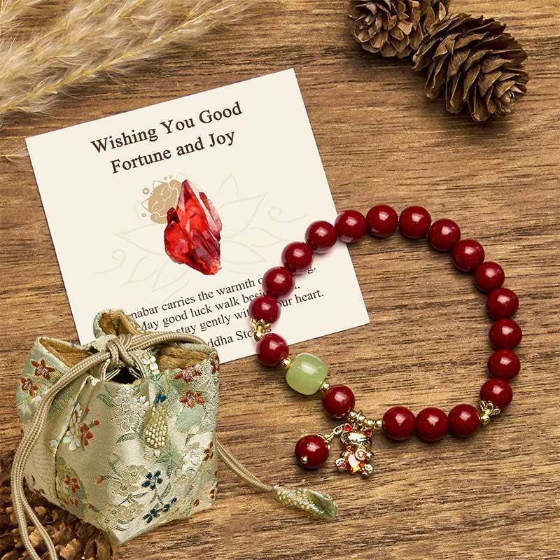 Buddha Stones "Wishing You Good Fortune and Joy" Cat Cinnabar Bracelet Includes Gift Message Card - Cinnabar(Wrist Circumference: 16-18cm) - Deluxe Gift Bag (+$12.59) - image 7