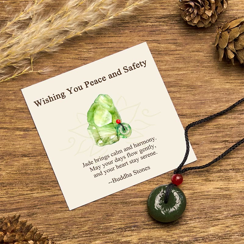 Buddha Stones "Wishing You Peace and Safety" Peace Buckle Jade Necklace Includes Gift Message Card - Cyan Jade - Standard Gift Box - image 0