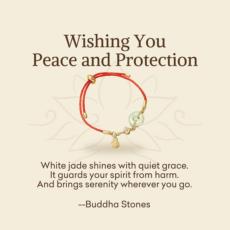 Buddha Stones "Wishing You Peace and Protection" Jade Red Rope Bracelet Includes Gift Message Card - image 2