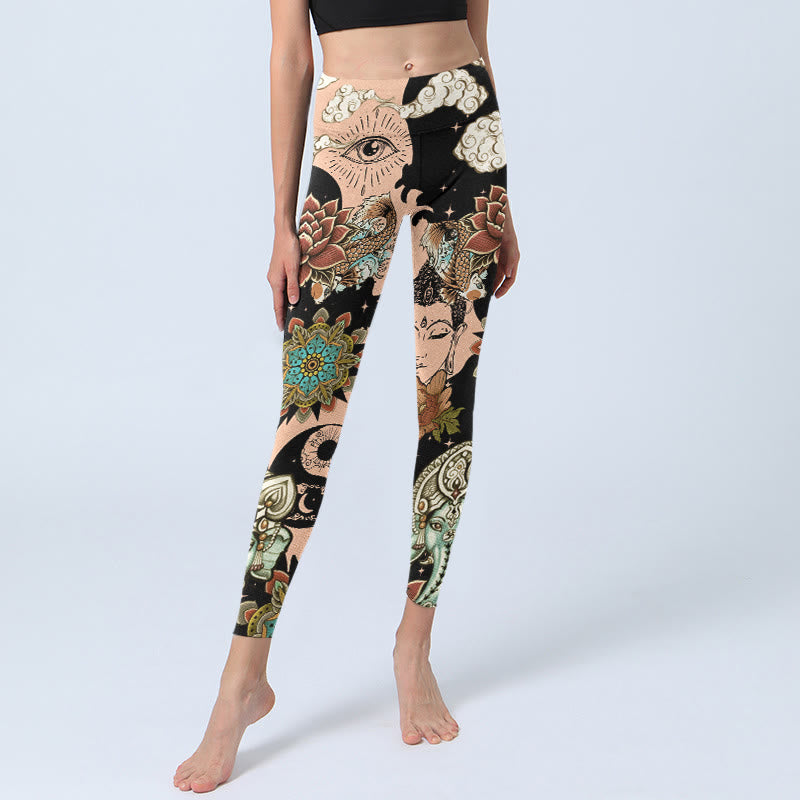 Buddha Stones Lotus Ganesh Mandala Evil Eye Koi Fish Yin Yang Shape Gym Leggings Women's Yoga Pants - image 5