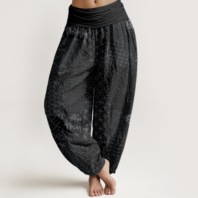 Buddha Stones Geometric Pattern Women's Elastic Waist Harem Pure Cotton Printed Pants - Black - US16,UK/AU20,EU48 (3XL) - image 8