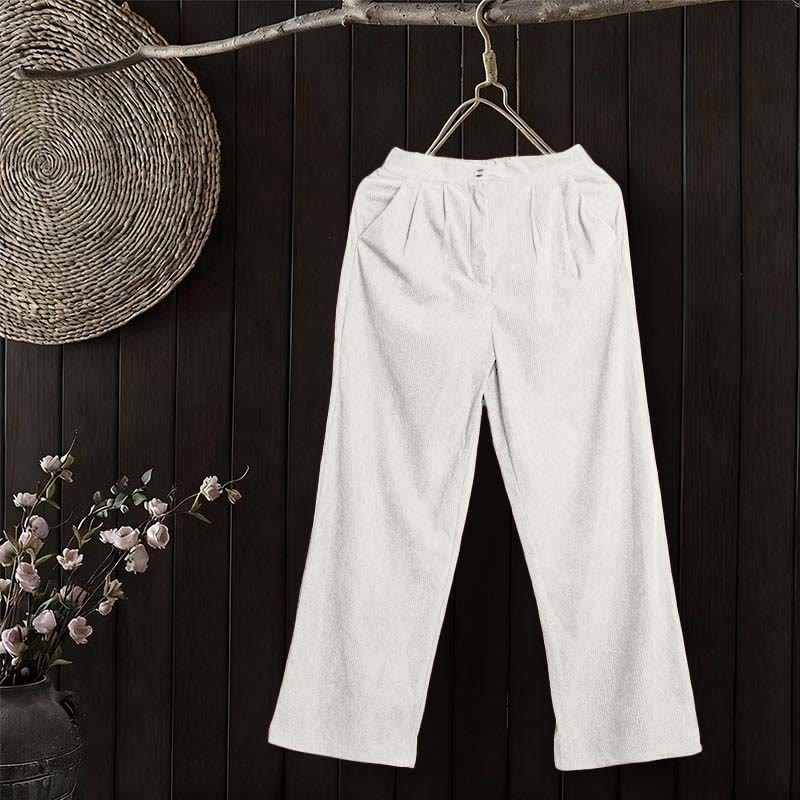 Buddha Stones Casual Corduroy Straight-leg Women's Pants With Pockets - White - US14,UK/AU18,EU46 (2XL) - image 11