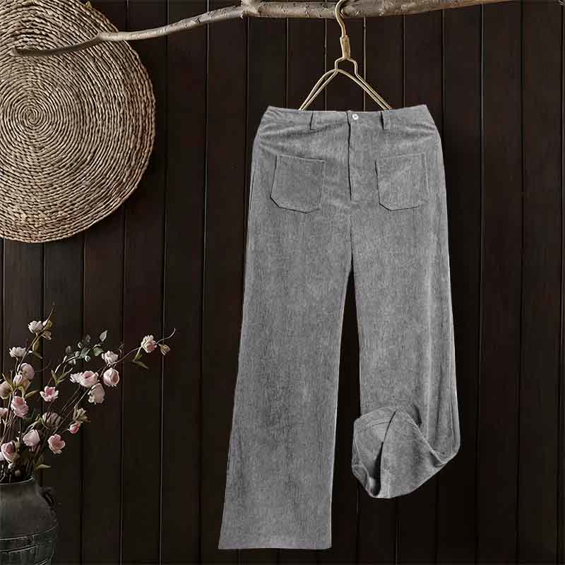 Buddha Stones Plain Corduroy Polyester Women's Buttons Wide Leg Pants With Pockets - DarkGray - US14,UK/AU18,EU46 (2XL) - image 14
