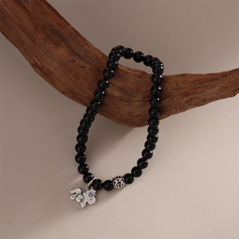 Buddha Stones Year Of The Horse 925 Sterling Silver Natural Black Obsidian Strength Bracelet - image 11