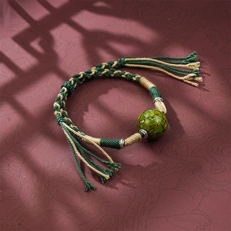 Buddha Stones Lacquer Craft Bead Multicolored Braided String Bracelet - DarkGreen - image 7