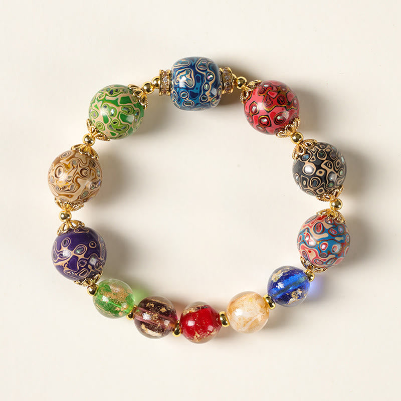 Buddha Stones Colorful Liuli Glass Sandalwood Gourd Bead Lacquer Craft Bracelet - 12mm - image 0
