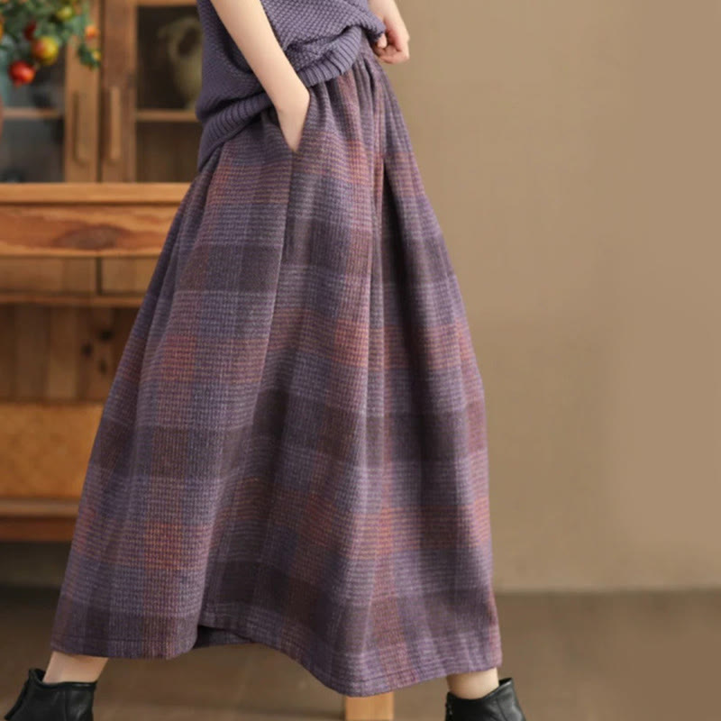 Buddha Stones Women's Winter Plaid Pattern Cotton Thermal 7-8 Length Skirt With Pockets - MediumOrchid - US6,UK/AU10,EU38 (XL) - image 0