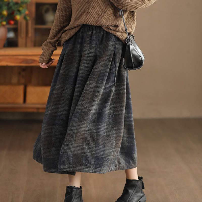 Buddha Stones Women's Winter Plaid Pattern Cotton Thermal 7-8 Length Skirt With Pockets - image 16