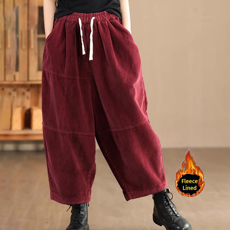 Buddha Stones Women's Drawstring Design Cotton Corduroy Thermal Fleece-Lined Pants With Pockets - FireBrick(Fleece Lined) - US14,UK/AU18,EU46 (4XL) - image 9