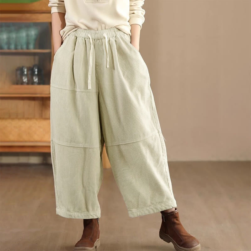 Buddha Stones Women's Drawstring Design Cotton Corduroy Thermal Fleece-Lined Pants With Pockets - Beige - US14,UK/AU18,EU46 (4XL) - image 4