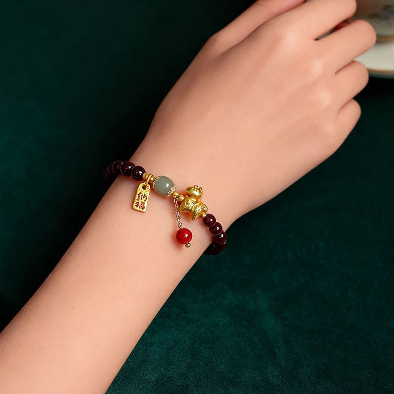 Buddha Stones Year Of The Horse Garnet Fu Character Lucky Fortune Charm Protection Bracelet - image 4
