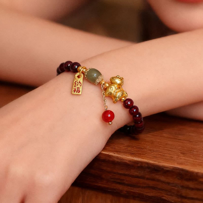 Buddha Stones Year Of The Horse Garnet Fu Character Lucky Fortune Charm Protection Bracelet - image 5
