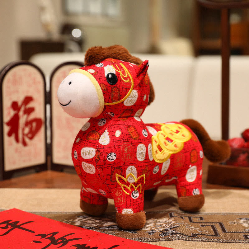 Buddha Stones Year of the Horse Copper Coins Plush Doll Home Decoration - Red White - 21*10*22cm - image 1