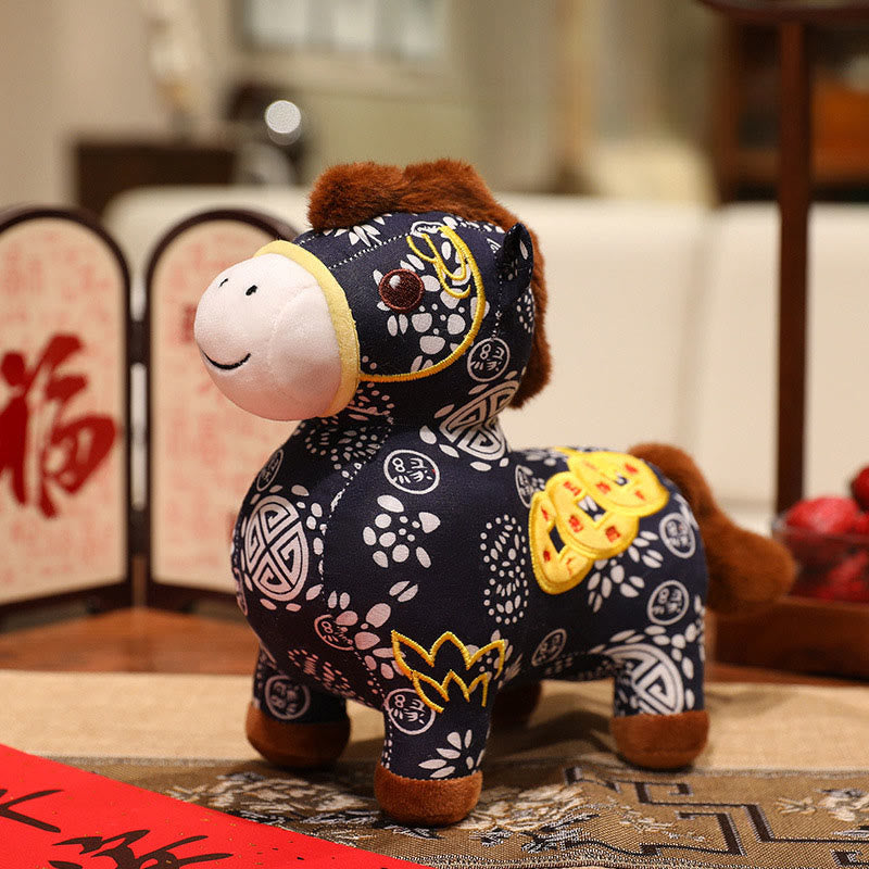 Buddha Stones Year of the Horse Copper Coins Plush Doll Home Decoration - SteelBlue - 21*10*22cm - image 7