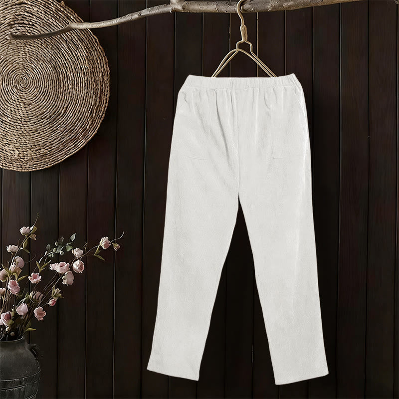 Buddha Stones Women's Commute Pure Color Corduroy Pants With Pockets - White - US16,UK/AU20,EU48 (3XL) - image 9