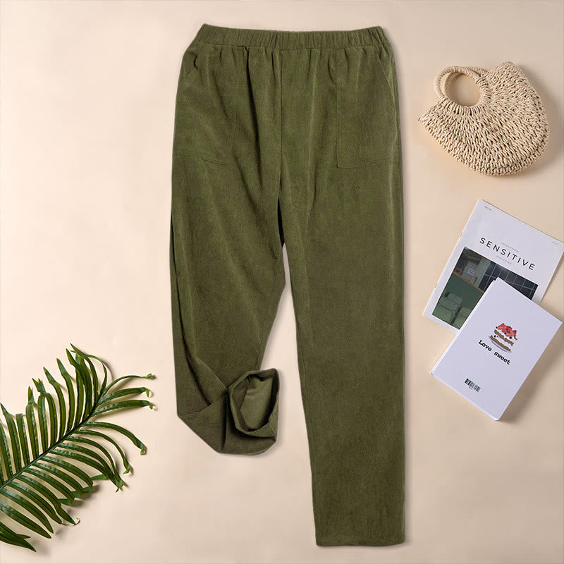 Buddha Stones Women's Commute Pure Color Corduroy Pants With Pockets - OliveDrab - US16,UK/AU20,EU48 (3XL) - image 23