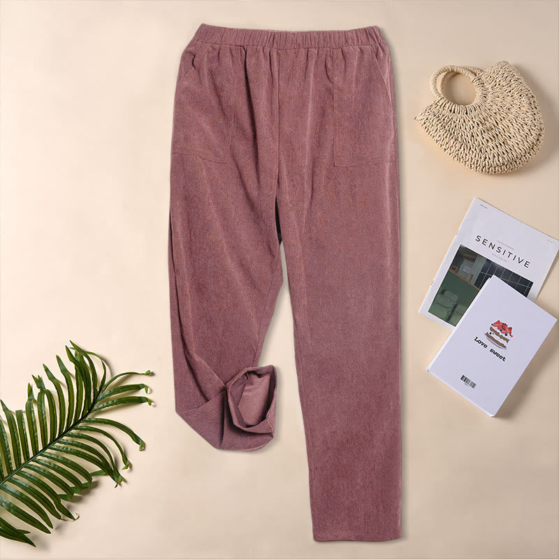Buddha Stones Women's Commute Pure Color Corduroy Pants With Pockets - IndianRed - US16,UK/AU20,EU48 (3XL) - image 17