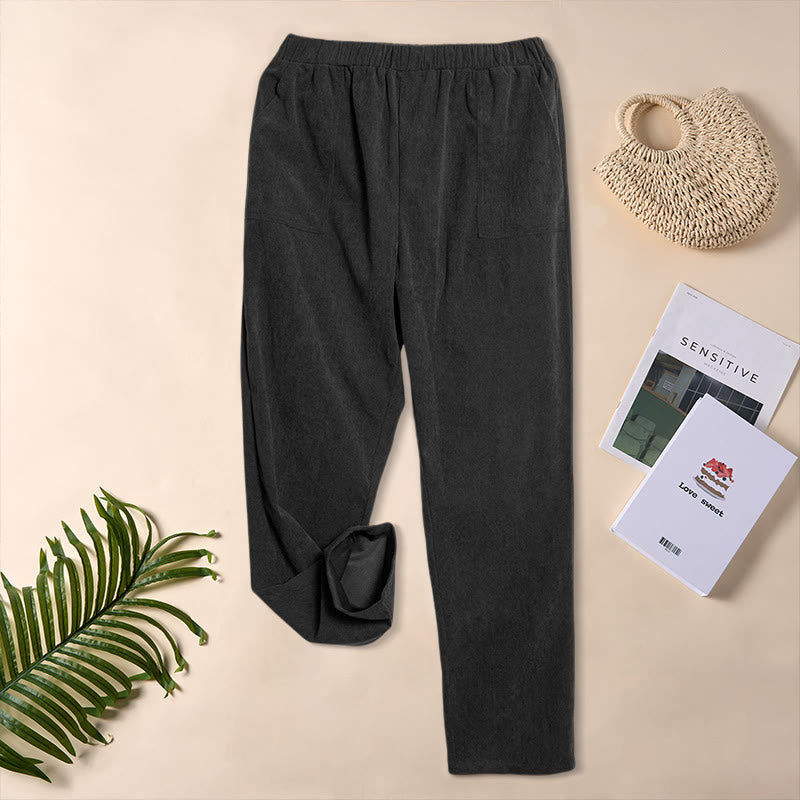 Buddha Stones Women's Commute Pure Color Corduroy Pants With Pockets - Black - US16,UK/AU20,EU48 (3XL) - image 13