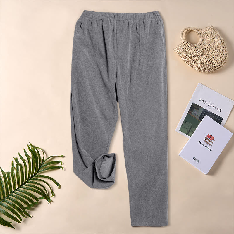 Buddha Stones Women's Commute Pure Color Corduroy Pants With Pockets - DarkGray - US16,UK/AU20,EU48 (3XL) - image 15