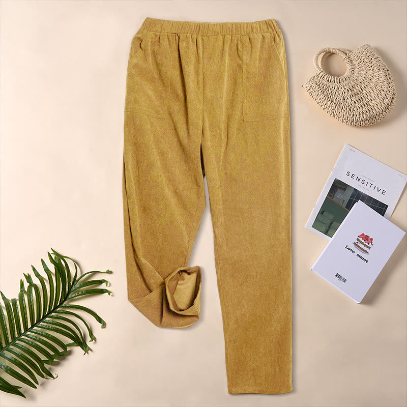 Buddha Stones Women's Commute Pure Color Corduroy Pants With Pockets - Goldenrod - US16,UK/AU20,EU48 (3XL) - image 19