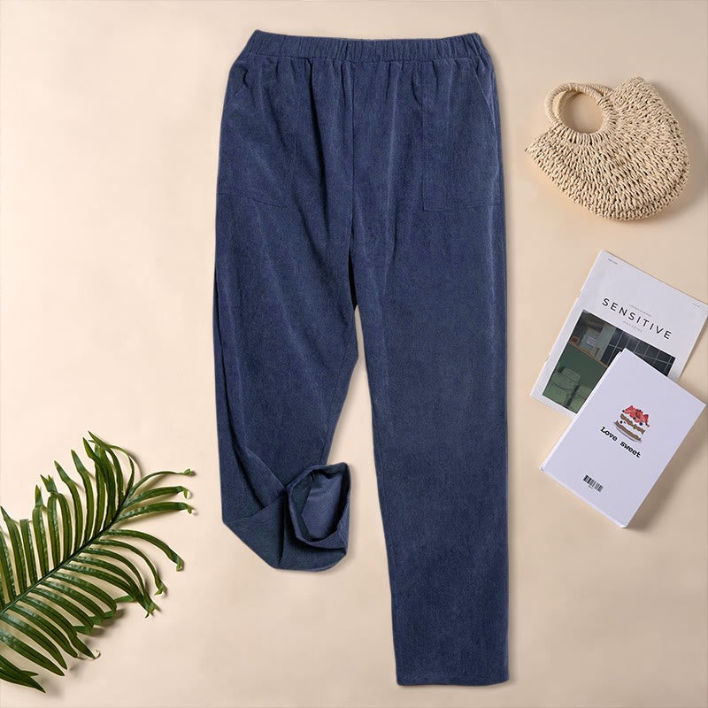 Buddha Stones Women's Commute Pure Color Corduroy Pants With Pockets - DarkBlue - US16,UK/AU20,EU48 (3XL) - image 21
