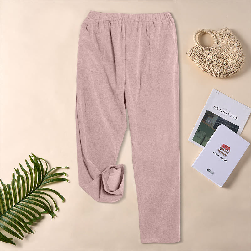 Buddha Stones Women's Commute Pure Color Corduroy Pants With Pockets - LightPink - US16,UK/AU20,EU48 (3XL) - image 25