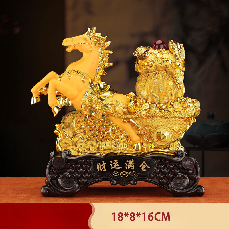 Buddha Stones "Good Fortune" Year of the Horse Treasure Bowl Ingots Wealth Resin Home Decoration - Horse Money Bag 18*8*16cm - image 13