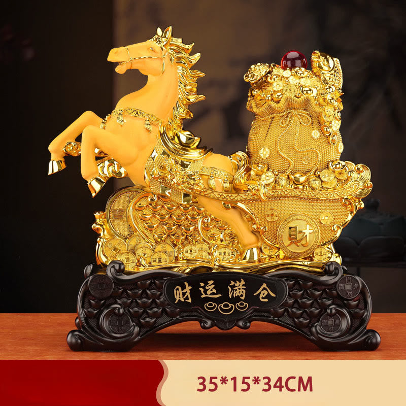 Buddha Stones "Good Fortune" Year of the Horse Treasure Bowl Ingots Wealth Resin Home Decoration - Horse Money Bag 35*15*34cm - image 14