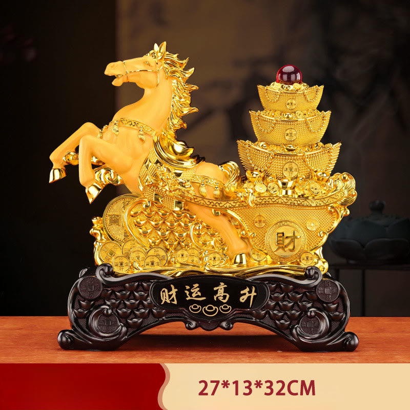Buddha Stones "Good Fortune" Year of the Horse Treasure Bowl Ingots Wealth Resin Home Decoration - Horse Copper Coin 27*13*32cm - image 20