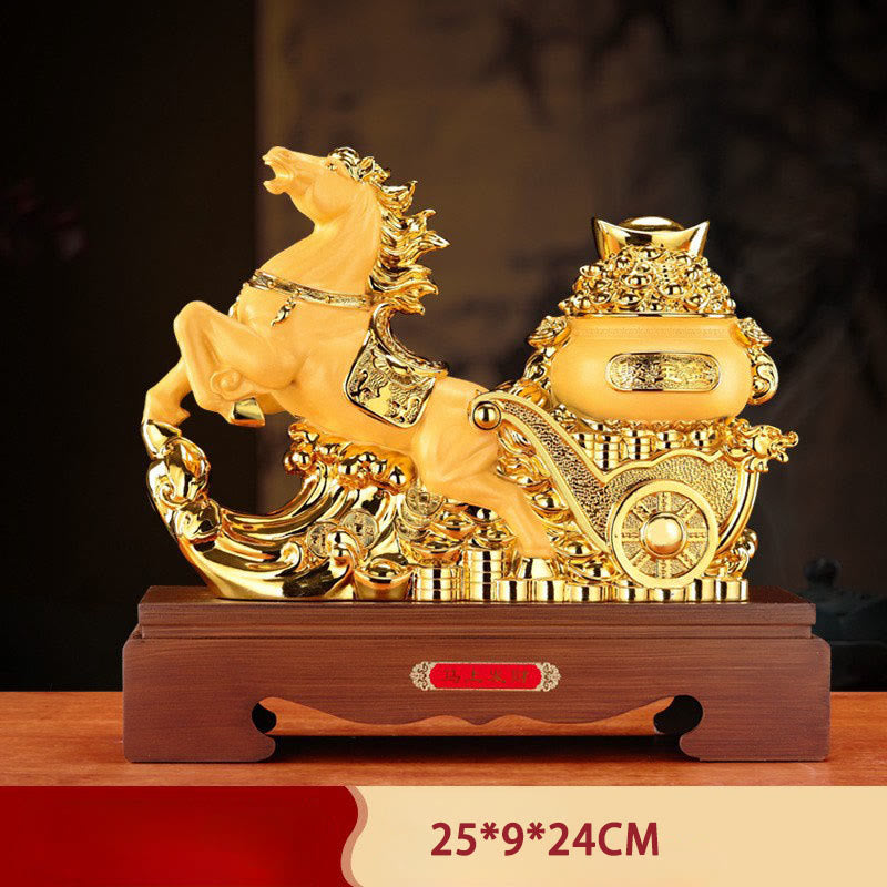Buddha Stones "Good Fortune" Year of the Horse Treasure Bowl Ingots Wealth Resin Home Decoration - Horse Ingot 25*9*24cm - image 27