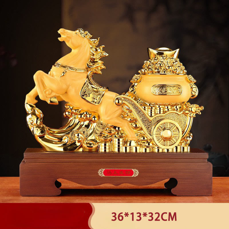 Buddha Stones "Good Fortune" Year of the Horse Treasure Bowl Ingots Wealth Resin Home Decoration - Horse Ingot 36*13*32cm - image 28