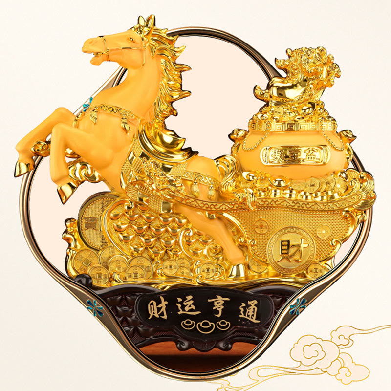 Buddha Stones "Good Fortune" Year of the Horse Treasure Bowl Ingots Wealth Resin Home Decoration - image 11