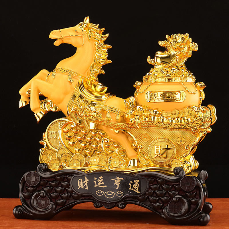 Buddha Stones "Good Fortune" Year of the Horse Treasure Bowl Ingots Wealth Resin Home Decoration - image 5