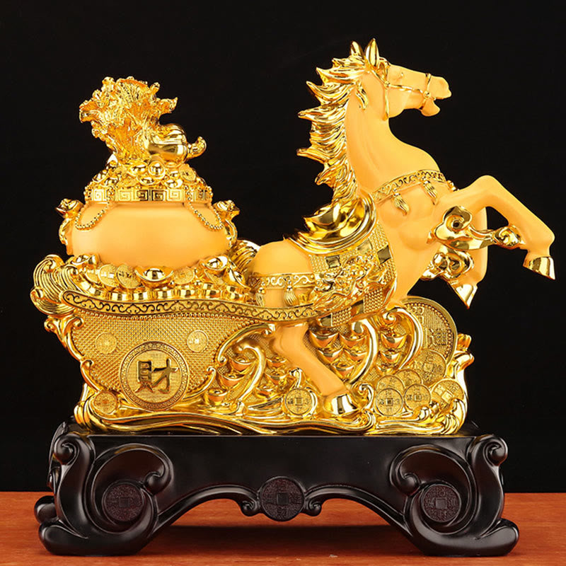 Buddha Stones "Good Fortune" Year of the Horse Treasure Bowl Ingots Wealth Resin Home Decoration - image 4