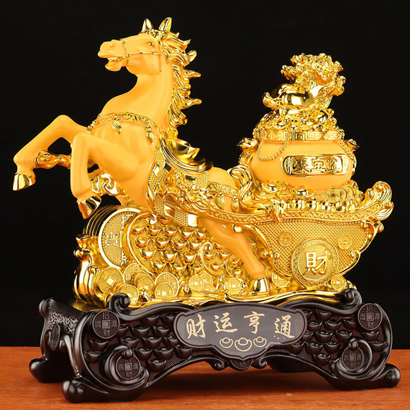 Buddha Stones "Good Fortune" Year of the Horse Treasure Bowl Ingots Wealth Resin Home Decoration - image 3