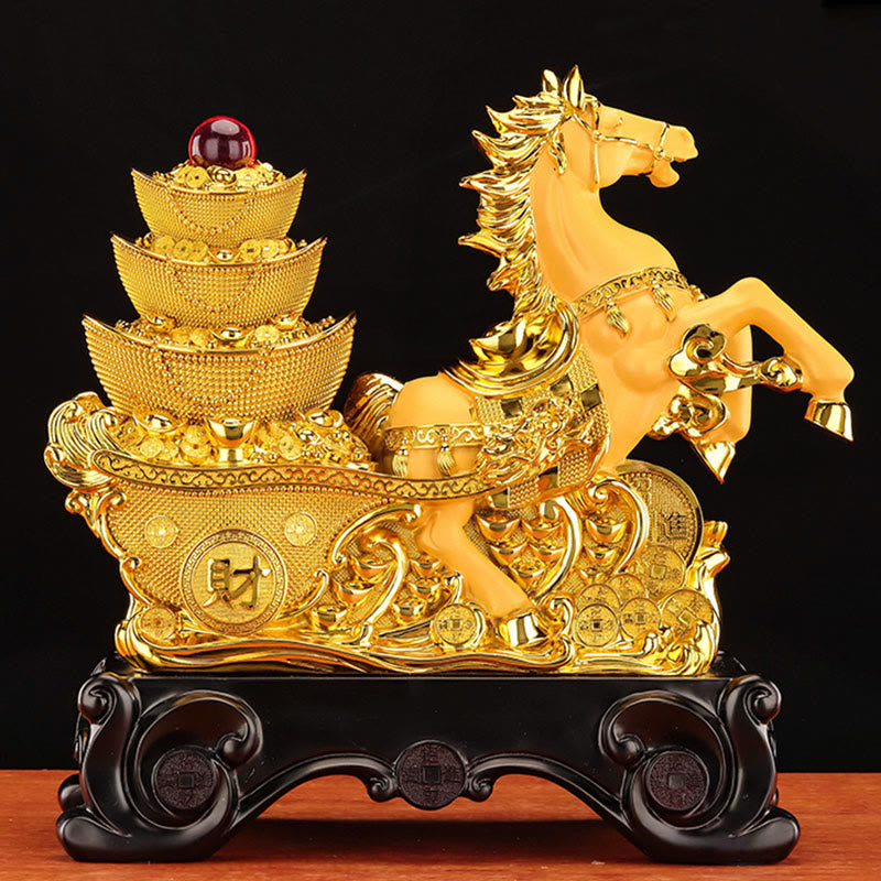 Buddha Stones "Good Fortune" Year of the Horse Treasure Bowl Ingots Wealth Resin Home Decoration - image 23