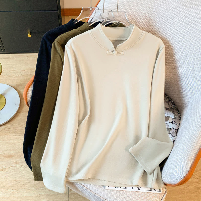 Buddha Stones Spring Solid Color Stand Collar Frog-button Design Women's Cotton Long Sleeve Shirt - AntiqueWhite - US8-10,UK/AU12-14,EU40-42 (2XL) - image 0