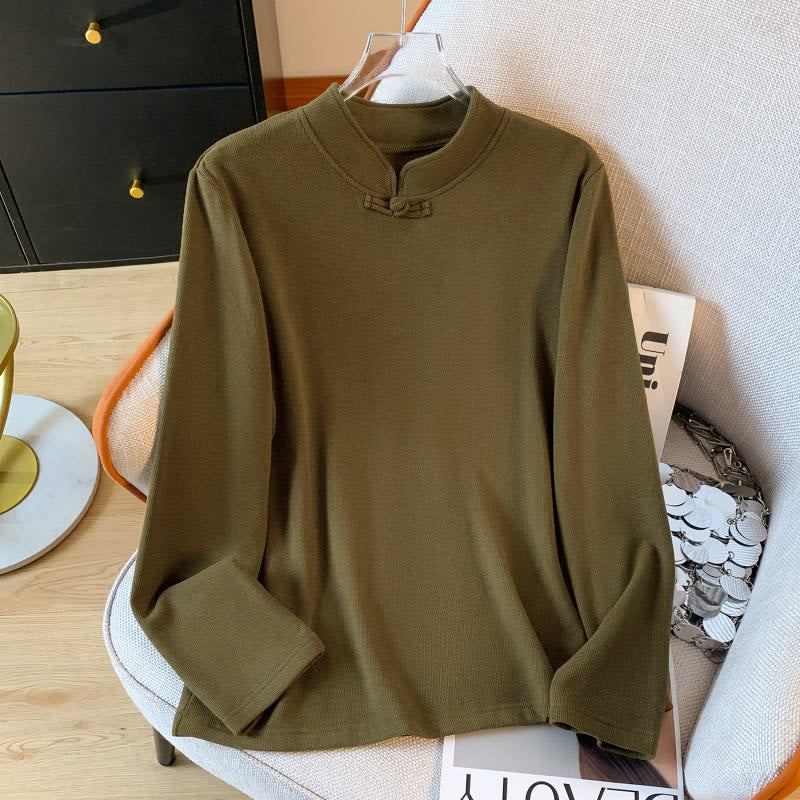 Buddha Stones Spring Solid Color Stand Collar Frog-button Design Women's Cotton Long Sleeve Shirt - Olive - US8-10,UK/AU12-14,EU40-42 (2XL) - image 13
