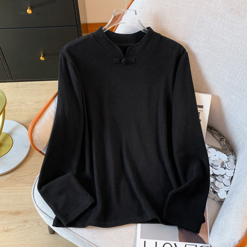 Buddha Stones Spring Solid Color Stand Collar Frog-button Design Women's Cotton Long Sleeve Shirt - Black - US8-10,UK/AU12-14,EU40-42 (2XL) - image 24