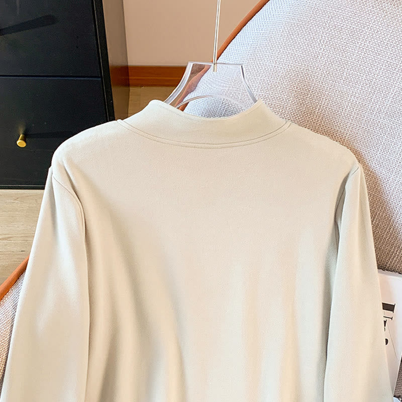 Buddha Stones Spring Solid Color Stand Collar Frog-button Design Women's Cotton Long Sleeve Shirt - image 7