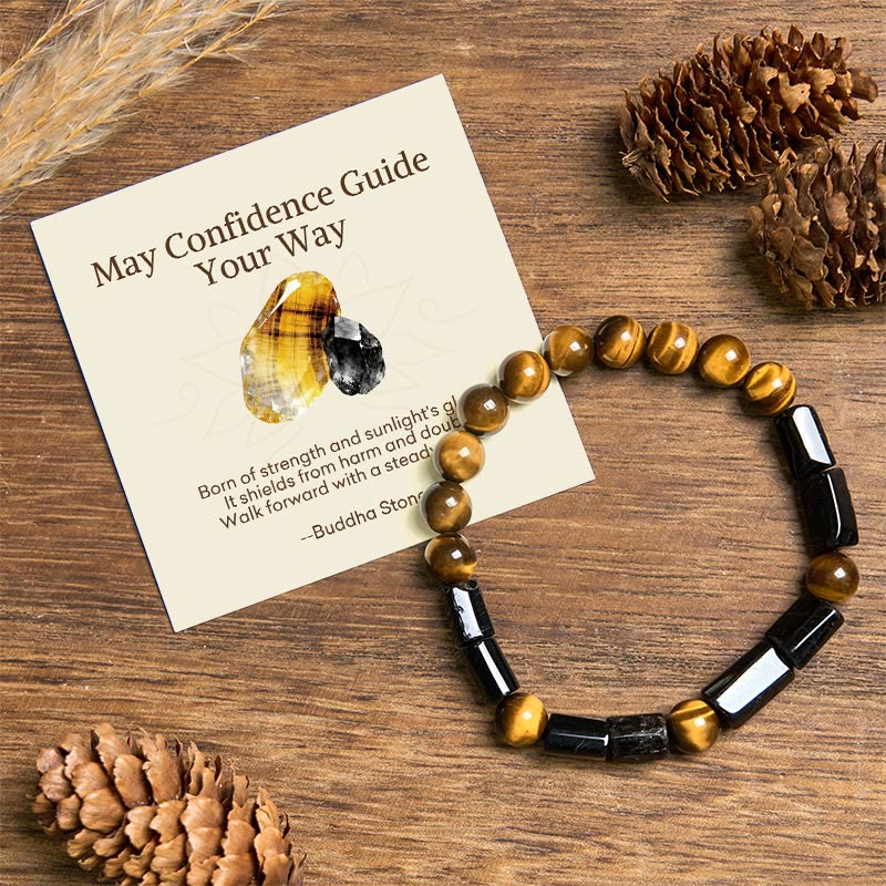 Buddha Stones "May Confidence Guide Your Way" Black Tourmaline Bracelet Includes Gift Message Card - Black Tourmaline&Tiger Eye - Standard Gift Box - image 0