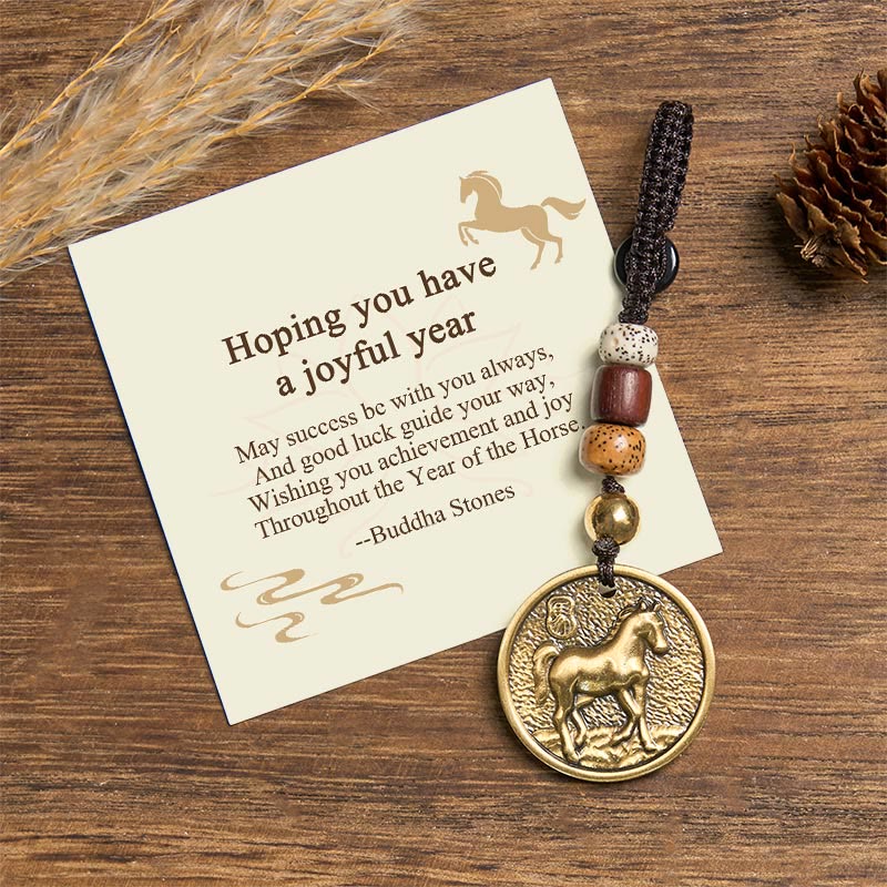 Buddha Stones "Hoping You Have a Joyful Year" Year of the Horse Keychain Includes Gift Message Card - Horse - Standard Gift Box - image 0