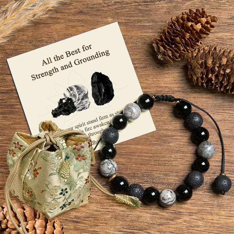 Buddha Stones "All the Best for Strength and Grounding" Obsidian Bracelet Includes Gift Message Card - Black Obsidian&Lava Rock - Deluxe Gift Bag (+$12.59) - image 8
