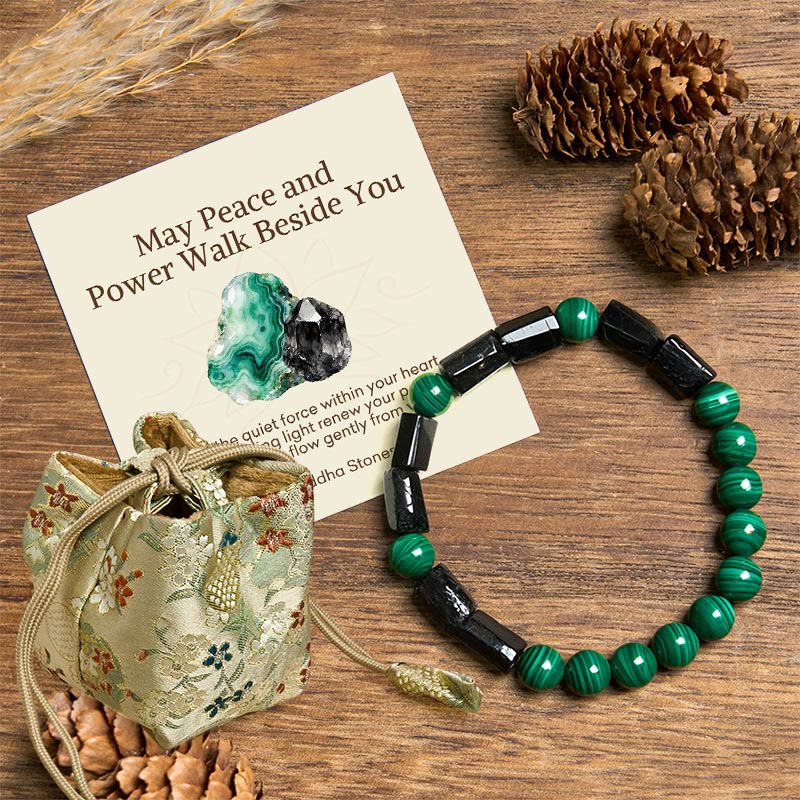 Buddha Stones "May Peace and Power Walk Beside You" Malachite Bracelet Includes Gift Message Card - Malachite Black Tourmaline(Wrist Circumference: 14-16cm) - Deluxe Gift Bag (+$12.59) - image 7