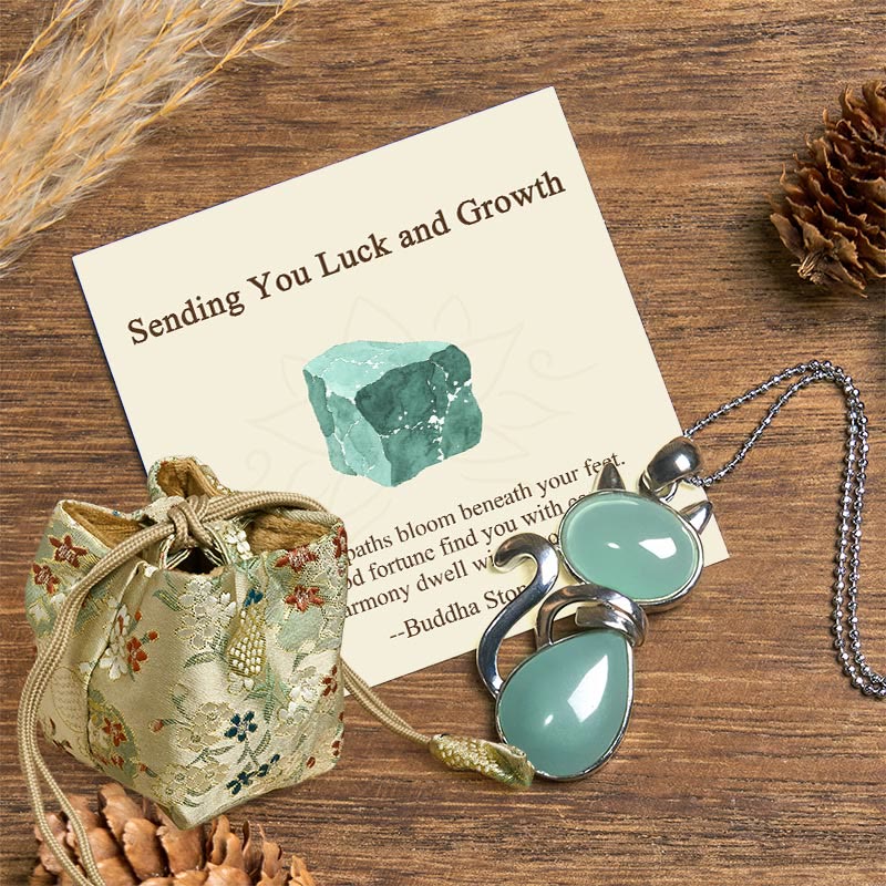 Buddha Stones "Sending You Luck and Growth" Cat Green Aventurine Necklace Includes Gift Message Card - Green Aventurine - Deluxe Gift Bag (+$9.59) - image 5