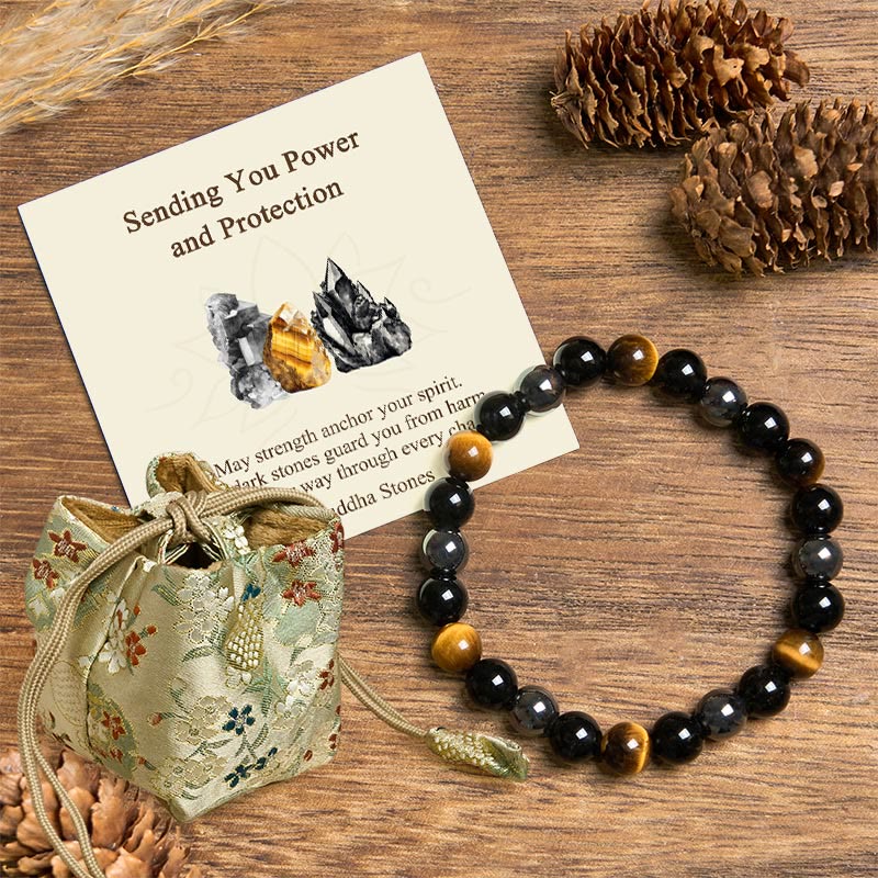 Buddha Stones "Sending You Power and Protection" Tiger's Eye Bracelet Includes Gift Message Card - Yellow Tiger Eye Obsidian Hematite(Wrist Circumference: 14-18cm) - Deluxe Gift Bag (+$12.59) - image 6