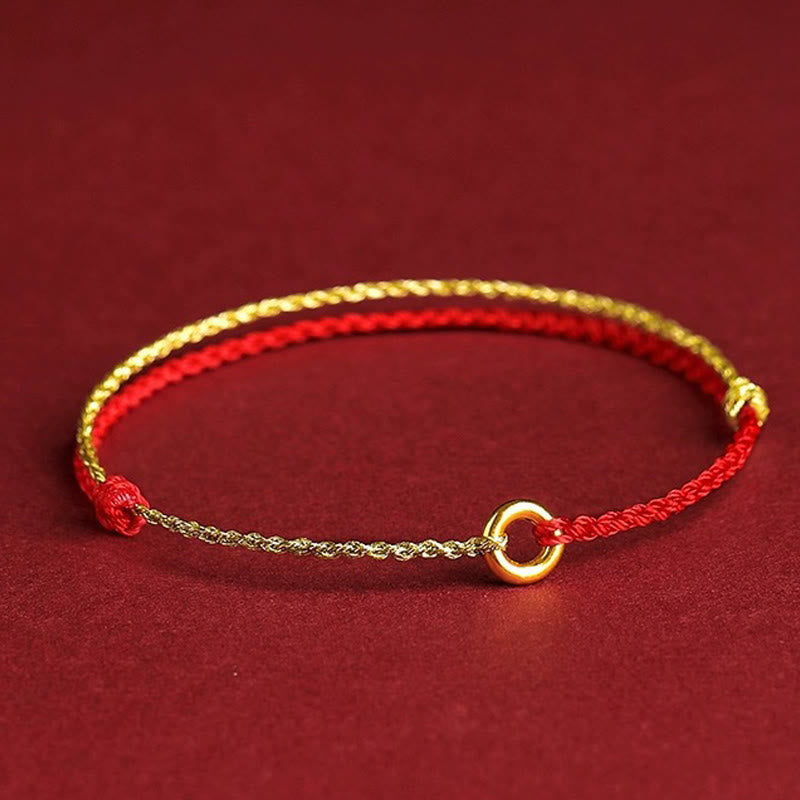 Buddha Stones Small Peace Buckle Red String Connection Braided Adjustable Bracelet Anklet - Yellow Red Anklet - image 10
